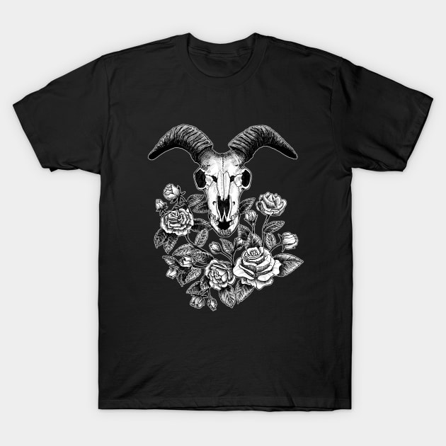 Goat Skull with Roses T-Shirt by CasmahCreations